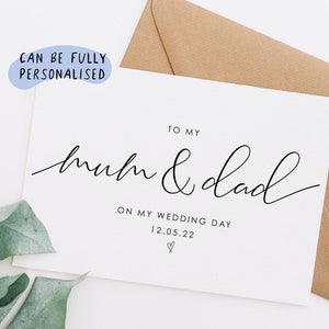 Wedding day card mum and dad, To my mum and dad on my wedding day card, personalised wedding day card to parents, wedding day cards, WD27