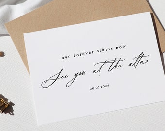 personalised see you at the altar card, our forever start card, wedding day card for bride, wedding day card for groom, withpuns, ko15