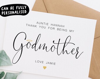 Thank you for being my godmother card, personalised thank you card godmother, thank you godmother card uk, thank you card godmother, N01