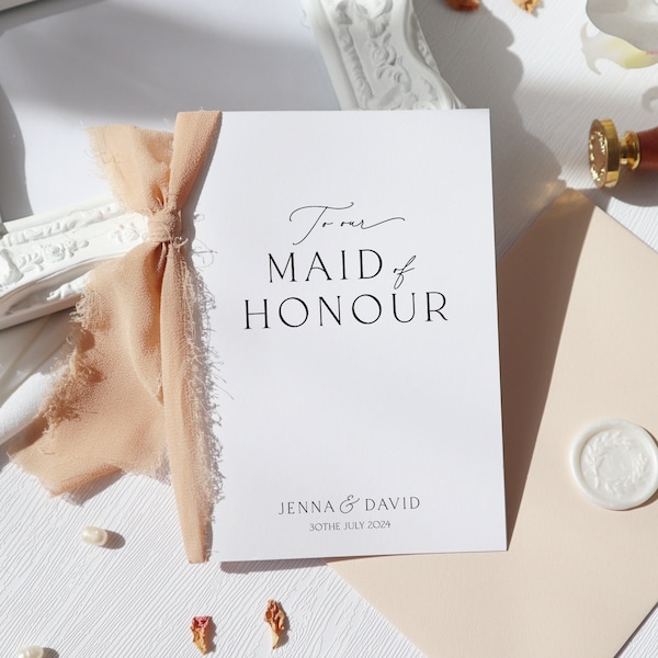 to my maid of honour on my wedding day card, thank you for being my maid of honour card, wedding day card personalised, withpuns,  ri-70