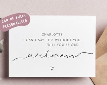 Peut inclure: Carte blanche avec du texte noir qui dit "CHARLOTTE JE NE PEUX PAS DIRE OUI SANS TOI VEUX-TU ÊTRE NOTRE témoin" avec un petit symbole de cœur en bas.
