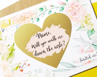 Will You Walk Me Down The Aisle card, Will You Walk Me Down The Aisle scratch card , wedding proposal card, personalised scratch card, ap09