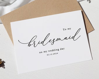 Bridesmaid Wedding Day Card Personalised, To my bridesmaid on my wedding day card, wedding day card for bridesmaid, wedding day cards, kj87