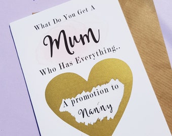 Promoted to grandma, you're going to be a nanny, card for mum, Pregnancy announcement card, pregnancy reveal card, Scratch card, PA133