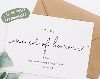 Maid of Honour Wedding Day Card Personalised, To my maid of honour on my wedding day card, wedding day card for maid of honour, co-a5