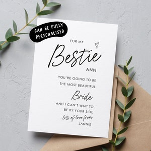 best friend wedding day card, bestie wedding day card, card for bride wedding day card, personalised card for bride, kj51