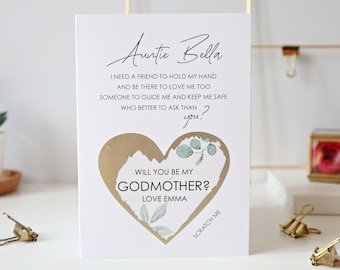 will you be my godmother card, godmother proposal card, fairy godmother card, godparents proposal card,  personalised scratch card, kj80