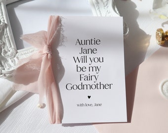 will you be my fairy godmother card, personalised fairy godmother card, card for fairy godmother, personalised godparents cards, ri-75