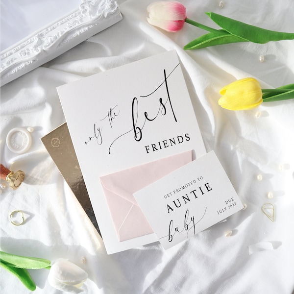 Get promoted to Auntie card, pregnancy reveal card for best friend, pregnancy announcement card for friend, baby announcement card, EN-26