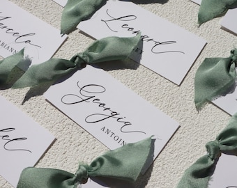 Calligraphy Wedding Place Cards with Ribbon, personalised name cards, ribbon place card, sage green wedding decor, printed wedding tag TG-02