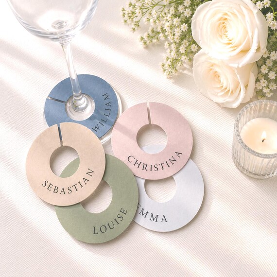 Personalised Drink Tags, Wedding Drink Markers, Wine Glass Name Tags, Custom Place Cards, Wedding Table Decor, Guest Favour Tag, EM-14
