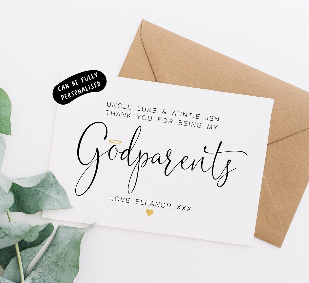 Thank You For Being My Godparents Card Personalised Thank You Card 