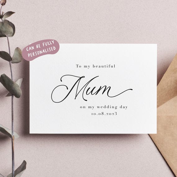 wedding day card for mum personalised, wedding day mum card, wedding day card to stepmum, to mum wedding day card, withpuns, co-a12