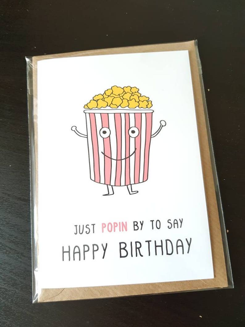 Funny birthday card popcorn card happy birthday card | Etsy