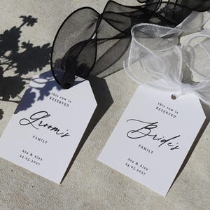 Wedding Row Seat Tags, reserved seating tags, this row is reserved for bride&#39;s family, groom&#39;s family, wedding seat reservation sign, TG-22