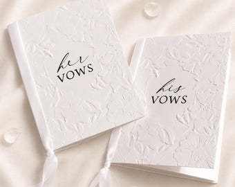 Wedding Vow Books, His and Hers Vow Booklets, Embossed Floral Wedding Vows, Personalised Bride Groom Ceremony Cards, EM-03