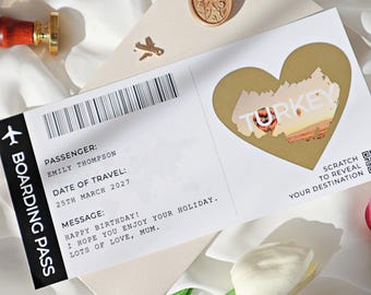 Turkey scratch reveal card, personalised scratch reveal boarding pass, surprise holiday scratch ticket, birthday gift scratch card, ST-01