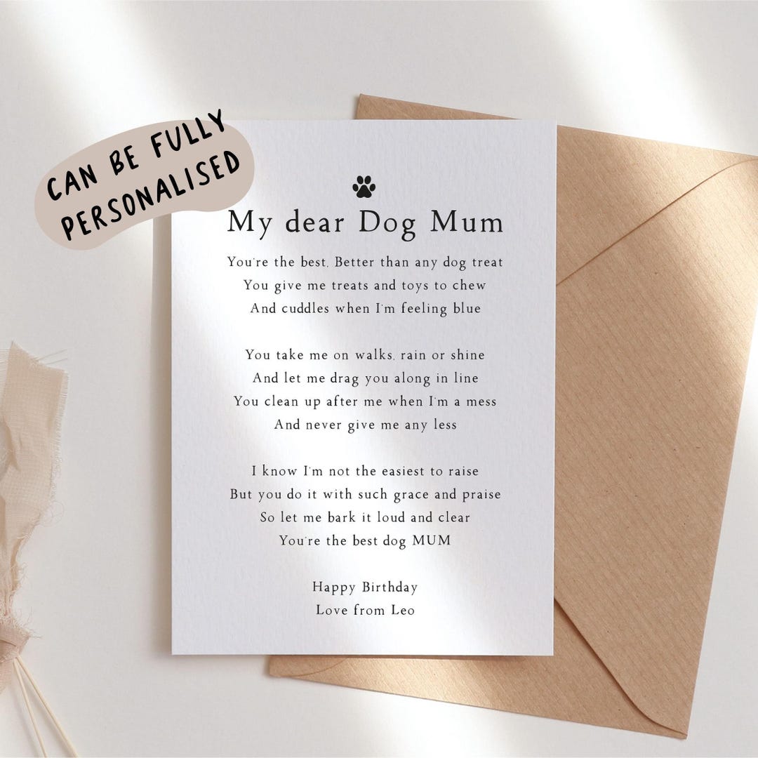 Dog Mum Birthday Card, Dog Mom Birthday Card Personalised, Personalised ...
