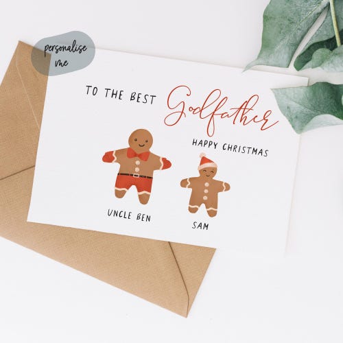 godfather christmas card, godfather christmas card personalised, merry christmas godfather card, xmas godmother card, withpuns, f27