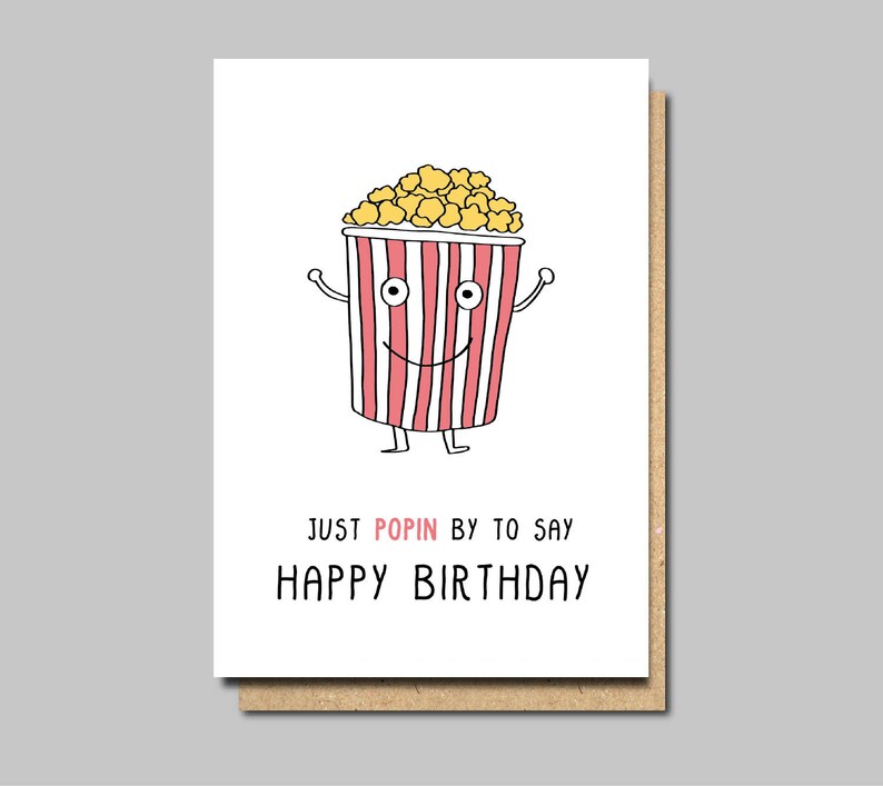 Funny birthday card popcorn card happy birthday card | Etsy