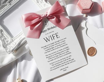 Wife Birthday Card, Personalised Birthday Card to my Wife, Birthday Card with Poem, Luxury Birthday Card, Card for Her, Card for Wife RB-131