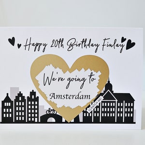 birthday scratch card, birthday scratch holiday card, birthday scratch and reveal, you're going to amsterdam card, withpuns, BS103