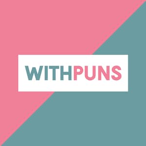 May include: A white rectangle with the text "WITHPUNS" in pink and teal letters on a pink and teal background.