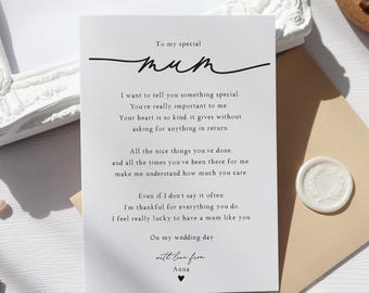 personalised card for mum on my wedding day, wedding thank you card for mam, card for parents wedding day, wedding day card parents, op44