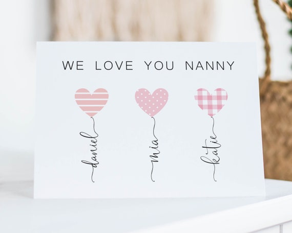 We Love You Nanny Card We Love You Mummy Card Personalised - Etsy
