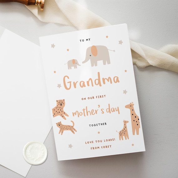 Grandma First Mothers Day card, our 1st mothers day together, mother's day card from baby, grandma mothers day card, baby animals card, md09