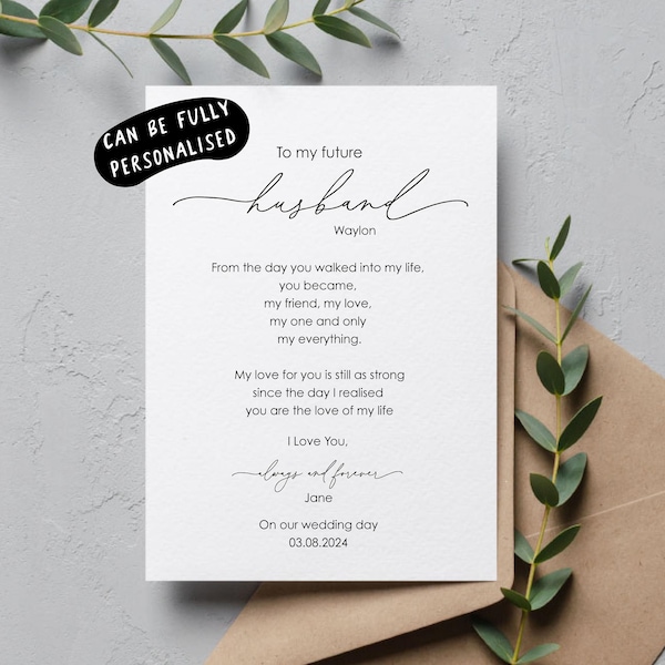 Tarjeta personalizada para el día de la boda para el esposo, tarjeta para el novio en el día de nuestra boda, tarjeta del día de la boda para el novio, tarjeta del día de la boda para el novio, kj76