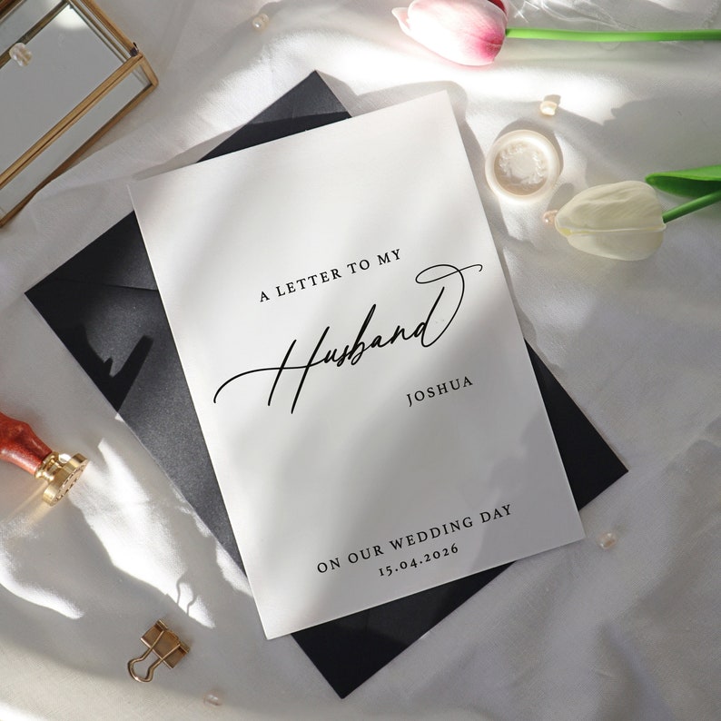 Wedding Letter to Husband Card, personalised love letter, wedding day letter to my husband card, on our wedding day card, FL-09 husband image 1