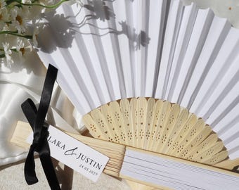 Wedding Fans for Guests Personalised, White Paper Wedding Fan, Custom Wedding Favours, Elegant Modern Minimalist Wedding Accessories, FN-03