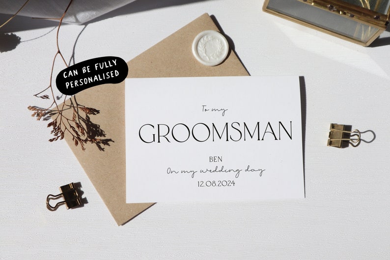 to my groomsman on my wedding day card, groomsman wedding day card, thank you for being my groomsman card, groomsman thank you gift, co-a13 image 1