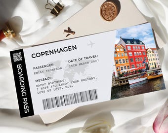 Copenhagen personalised ticket, Copenhagen boarding pass, personalised boarding pass, surprise holiday reveal, surprise birthday gift, ST-02