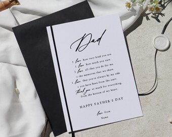 Personalised Father's Day Card for Dad, Dad Father's Day Gift, Card from Daughter, Card from Son, Father's Day Poem, I Love You Dad, RB-116