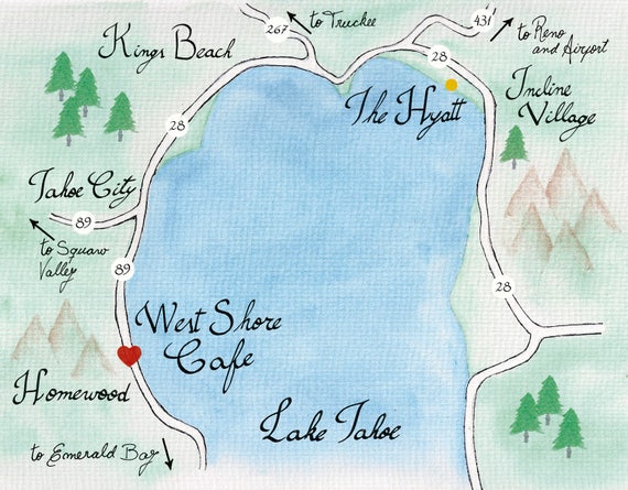 North Lake Tahoe Map Printable North Lake Tahoe Watercolor Map For Wedding | Etsy Singapore