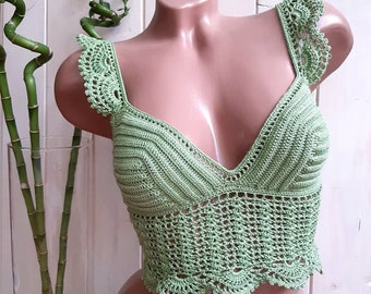 Handmade Crochet Halter Crop Top: Boho Cotton Lace Blouse