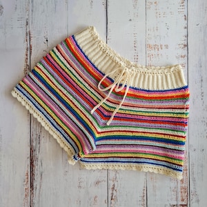 Crochet boho colored shorts, crochet beach short, beach bottom, hippie summer shorts, custom made, 100% cotton