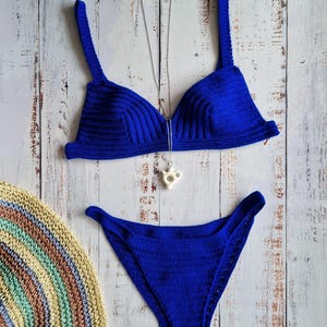 crochet swimsuit, indigo blue crochet bikini, crochet swimwear for women, custom made bikini, handmade swimsuit, festival lingerie