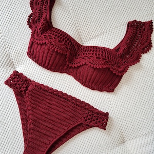 Crochet Ruffle Bikini: Handmade Balconette Swimsuit