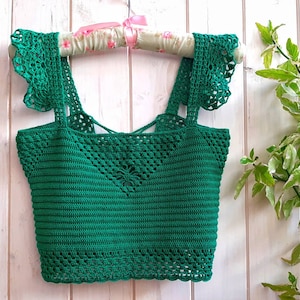 Crochet Summer Top, Crochet Boho Top, emerald top, Cotton Crop Top, Crochet Lace Blouse, crochet lace green Top, trendy halter crochet Top