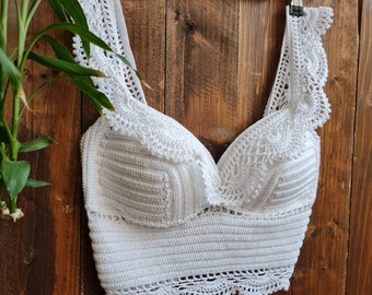 Crochet crop top, crochet halter top,  festival crop top, Coachella, crochet boho top, white lace top