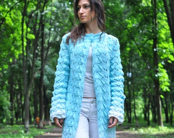 Knitted women lace cardigan, gradient color, handmade work, very soft cardigan for women
