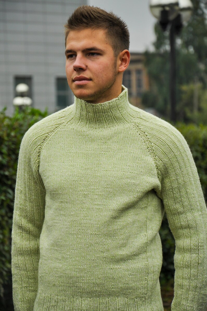 Knitted sweater for men handmade work mint color very soft Etsy