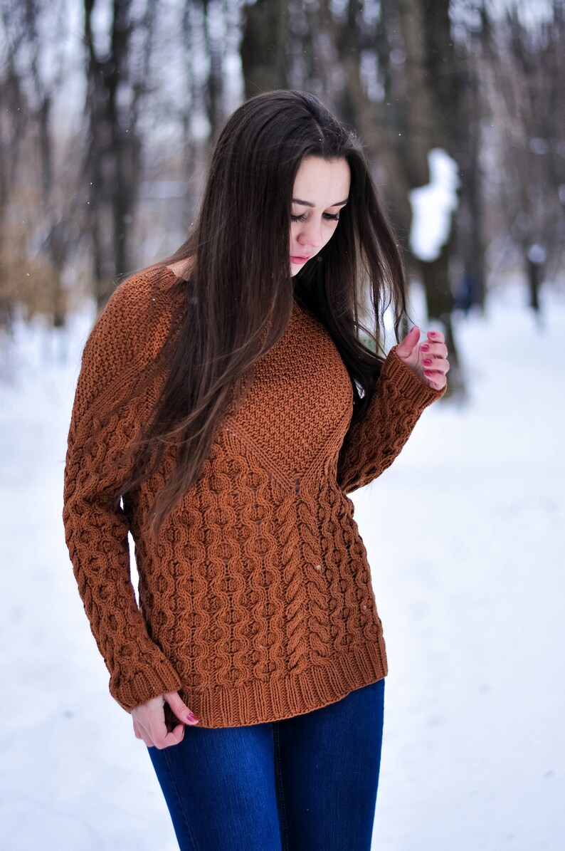 Woman Knitted Cotton Sweater Bronze Color Handmade Etsy