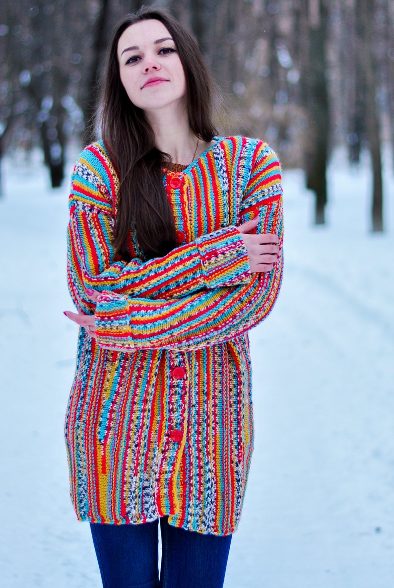  Women  knitted cardigan  multicolor  women  merino handmade 