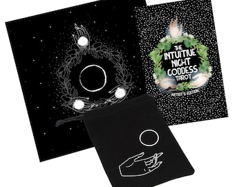 FÖRGULDADE TAROTPAKET: Den intuitiva nattgudinnans tarotlek, påse och altarduk