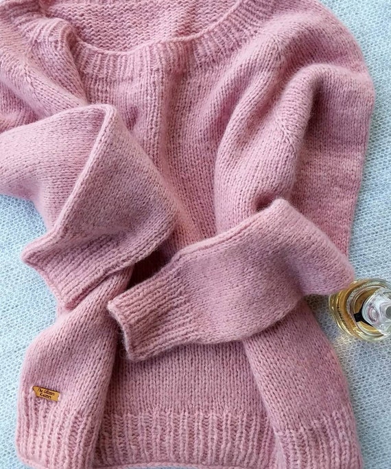 Maglione donna in mohair e alpaca rosa scollo a barca | Etsy Italia