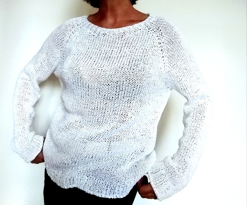 White summer sweater long sleeves round neck handknitted - Etsy Polska
